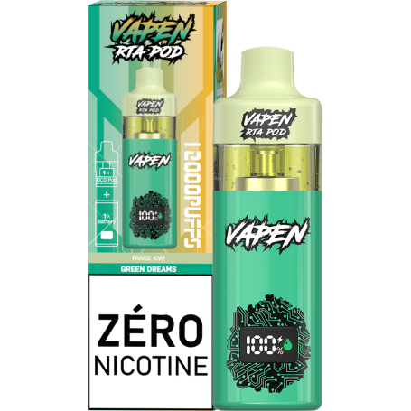 Rechargeable Vapoteuse E-Liquid Type-C - Vapen RTA Pod - 12000 puffs 0% Nicotine - Strawberry Kiwi