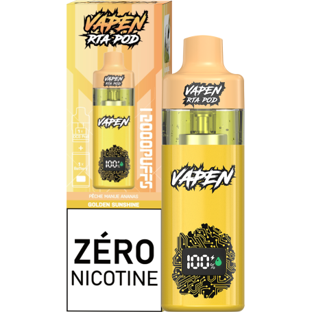 Type-C Rechargeable E-Liquid Vape - Vapen RTA Pod - 12000 puffs 0% Nicotine - Manue Pineapple Peach