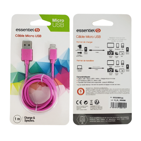 ESSENTIELB 1M Pink USB / Micro Cable