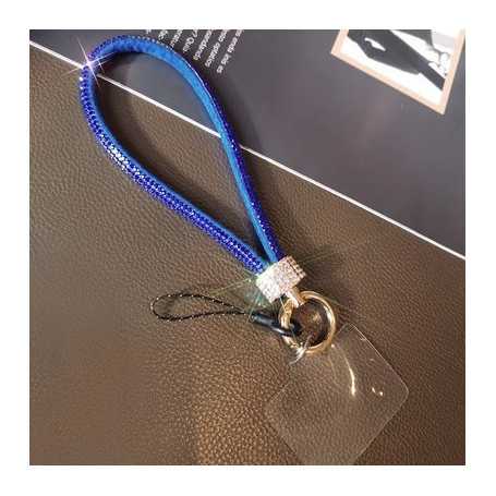 Collier de Coque de Téléphone en Strass Crochet De Renfort En Métal Anti-perte avec Carte transparente - Bleu marine