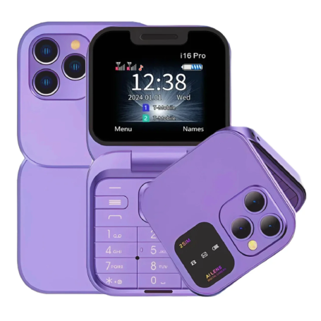 Mini Portable Phone i16 Pro Dual Nano SIM Purple