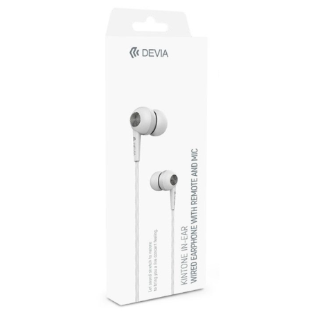 Wired Headphones with remote control and 3.5mm Devia Jack microphone - White