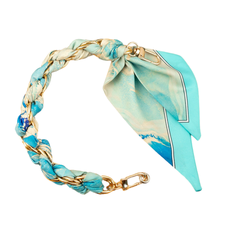 Necklace of Phone Shell with Scarf in Turquoise Silk, Clasp Gold - 32 CM