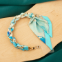 Necklace of Phone Shell with Scarf in Turquoise Silk, Clasp Gold - 32 CM