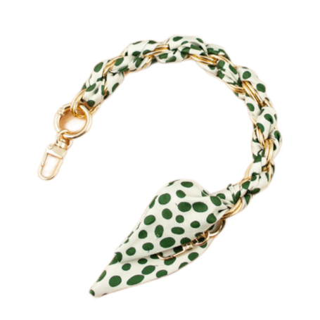 Silk Scarf Phone Case Necklace with Small Green Dot, Gold Clasp - 34 CM