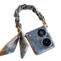 Dark Grey Silk Scarf Phone Case Necklace, Gold Clasp - 32 CM