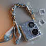 Dark Grey Silk Scarf Phone Case Necklace, Gold Clasp - 32 CM