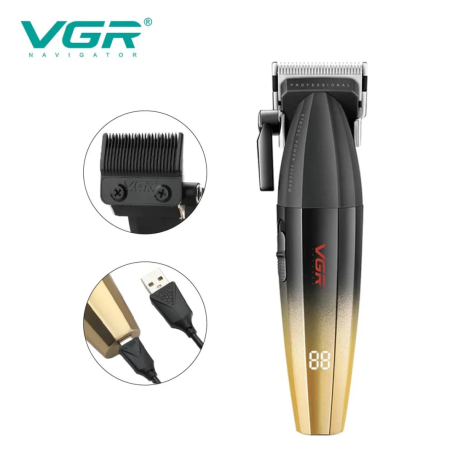 Rechargeable Cordless Hair Clipper with LED Display VGR V-003 Gold