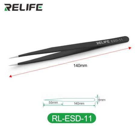 Antistatic Straight Tweezers - Black - RELIFE RL-ESD-11