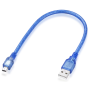 Cable USB 2.0 Male to Mini USB Male 0.3m Blue Transparent