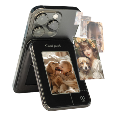 Magnetic Card Holder & Phone Stand with NFC-Powered E-Ink Display – Wireless Customizable Image Display