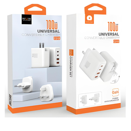 Adaptateur Secteur 2 Ports USB + 2 Type-C + 3 Connecteurs (EU-US-CN) 100W Blanc - C213 (WUW)