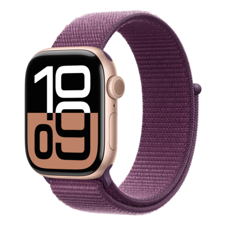 Apple Watch Series 10 Cellular 42mm Rose Gold Aluminum Case with Plum Sport Loop MWXC3 - New