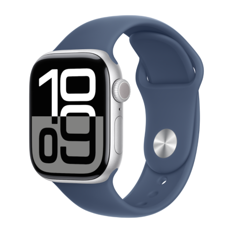 Apple Watch Series 10 Cellular 42mm Silver Aluminum Case with Denim Sport Band - S/M MWX33 - New