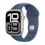 Montre Connectée Apple Watch Series 10 Cellular Boîtier en Aluminium Argent 42 mm Bracelet Sport Denim - S/M MWX33 - Neuf