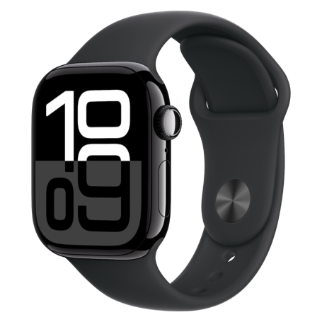 Apple Watch Series 10 Cellular 42mm Jet Black Aluminum Case with Black Sport Loop S/M MWX83