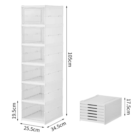 Boîte de Rangement à Chaussures en Plastique - Six Niveaux - Blanc - Pliable