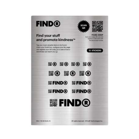 Autocollants QR code - FindR Sticker - Alliage brossé - Feuille de 12 autocollants interactifs Argent