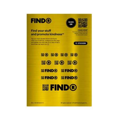 QR Code Stickers - FindR Sticker - Brushed Alloy - Sheet of 12 Gold Interactive Stickers