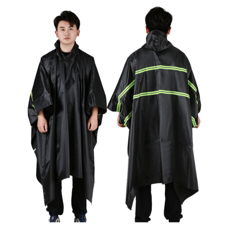 Poncho Imperméable Grande Taille, Durable, Avec Bandes Réfléchissantes Vertes - Noir