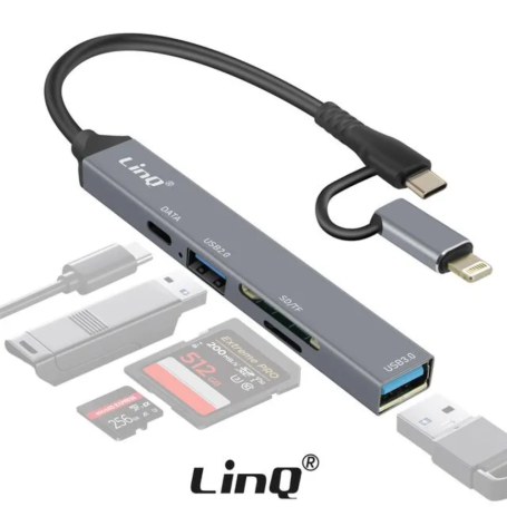 HUB Type-C/Lightning 6 en 1 - USB 2.0 +USB 3.0 + USB-C + SD + TF LinQ IT7943