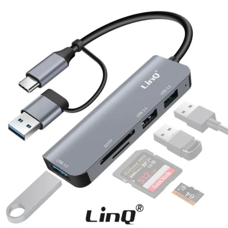 HUB Type-C/USB 5 in 1 2*USB 2.0 + SD Port + TF Port + USB 3.0 LinQ IT7951