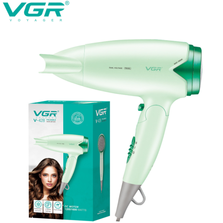 Sèche-cheveux pliable VGR 1200/1600W Moteur CC Double tension 2 réglages de vitesse - V428 Vert