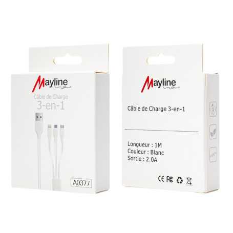 3 in 1 cable - USB to Lightning/Type-C/Micro 1M 20W (Mayline)