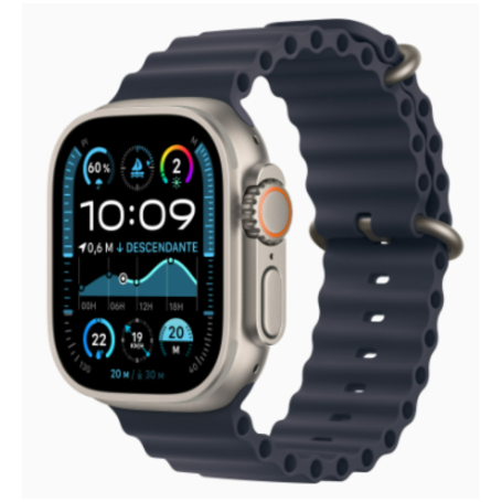 Montre Connectée Apple Watch Ultra 2 Cellular Titane Naturel Bracelet Océan Bleu 49 mm MREG3LW/A - Neuf