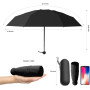 Parapluie Mini Compact Anti-UV avec Housse de Rangement - Noir