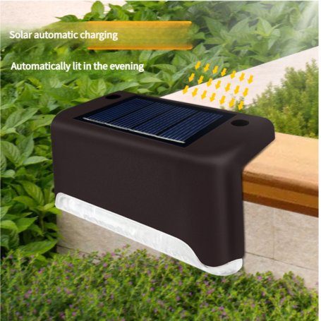 Solar Step and Wall Lamp - 1 LED - Black Shell - Warm Light - 3W - Includes Screws and Glue