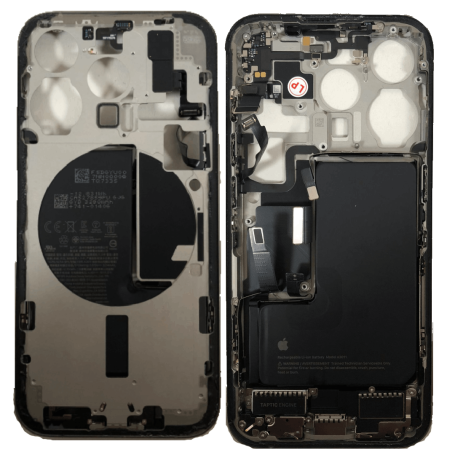 Châssis iPhone 15 Pro Titane Naturel sans Vitre Arrière avec Batterie (Original Demonté) Grade A