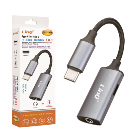 Adaptateur Type-C Vers Jack 3,5MM 2 en 1 LinQ OTG7974