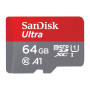 Carte Mémoire Micro SD SanDisk Ultra 64 Go UHS-I Classe 10 jusqu'à 140 Mo/s + Adaptateur SD