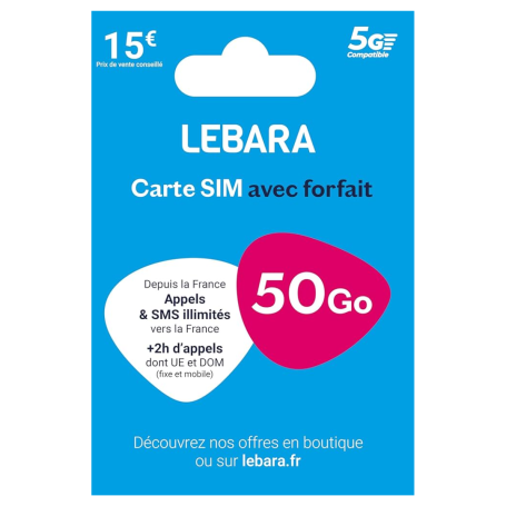 Carte SIM Prépayée Lebara Mobile illimité +50 Go d’Internet sans engagement