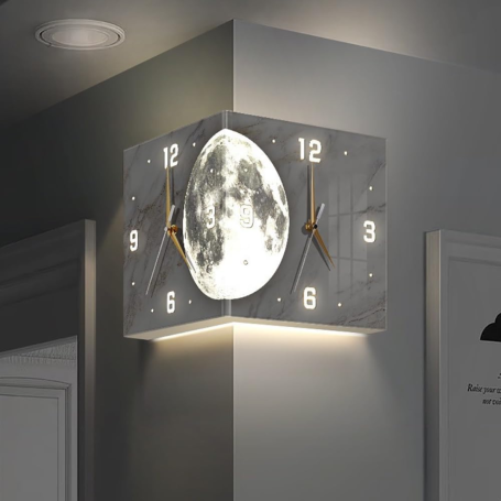 Horloge Murale LED - Lune-A - 26x26x26 cm - Doré