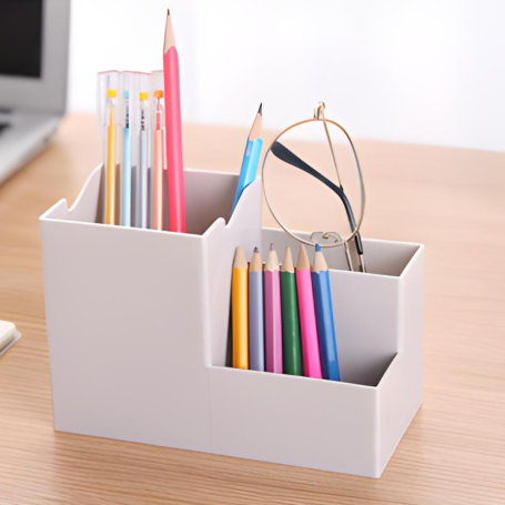 Rangement de Bureau Porte-Stylo - Plastique - Blanc