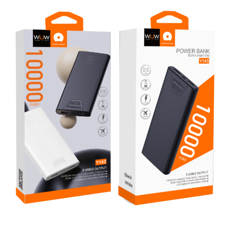 Power Bank WUW-Y143 - 10000mAh, Dual USB, Type-C Input - Black