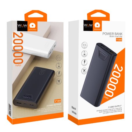 Power Bank WUW-Y144 - 20000mAh, Dual USB, Type-C Input - Black