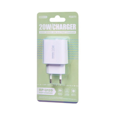 Chargeur Rapide 20W USB / Type-C REMAX Kiddy Series RP-U120 - EU - Blanc