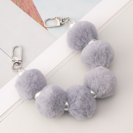 Phone case with Gery Pompon Shell Necklace, Silver Clasp - 30 cm