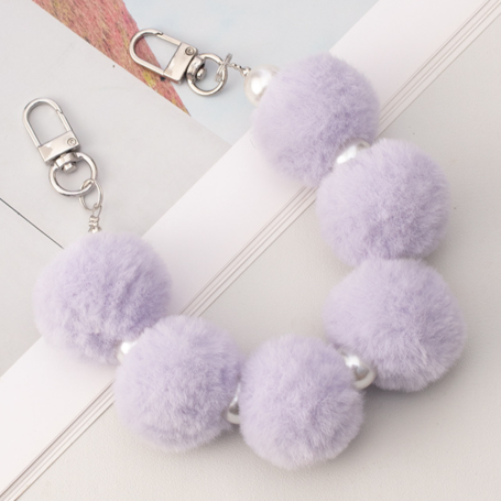 Collier de Coque de Téléphone avec Pompon Violet , Fermoir Argenté - 30 CM.