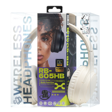 REMAX RB-605HB Wireless Headphones with 66 hours of battery life - Beige