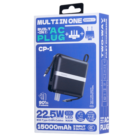 Power bank 15000mAh CP-1 REMAX 20W+22.5W (UE/UK) - Noir