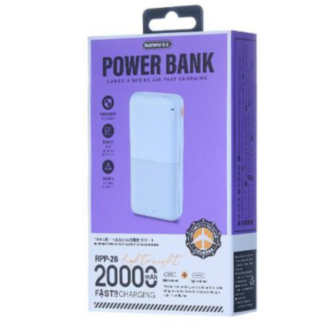 Power bank 20000mAh REMAX Lango séries II RPP-26 2.4A léger et pratique pour les voyages - Bleu