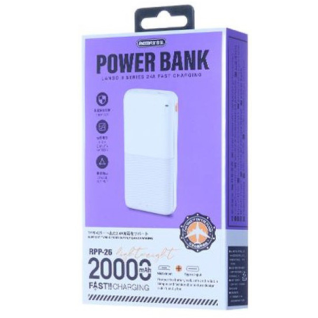 REMAX Lango II series 2.4A lightweight and practical for travel Power Bank 20000mAh RPP-26 - White