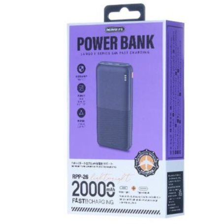 Power bank 20000mAh REMAX Lango séries II RPP-26 2.4A léger et pratique pour les voyages- Noir