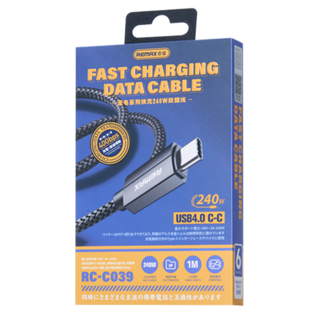 Câble Type-C / Type-C Charge Rapide 240W Thunderbolt USB 4.0 1M - REMAX RC-C039