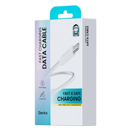 Câble de Charge Type-C / Lightning Benks - 2 M - Puissance et Durabilité au Quotidien - Blanc