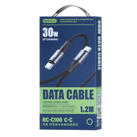 REMAX Fonsu Series RC-C100 30W Fast Charging Braided Aluminum Alloy USB-C / USB-C Cable - 1.2M - Black